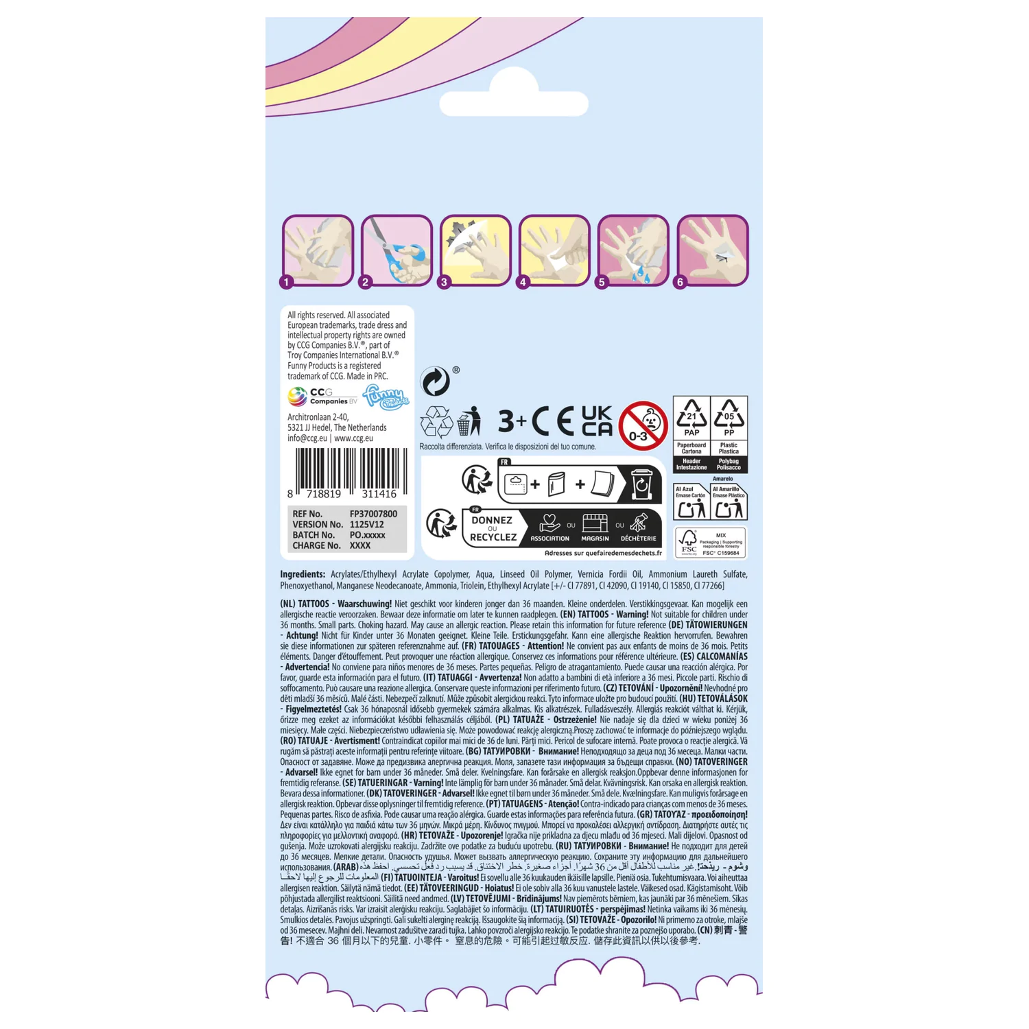 Unicorn Pastel Tattoo 12er-Pack Produktfoto
