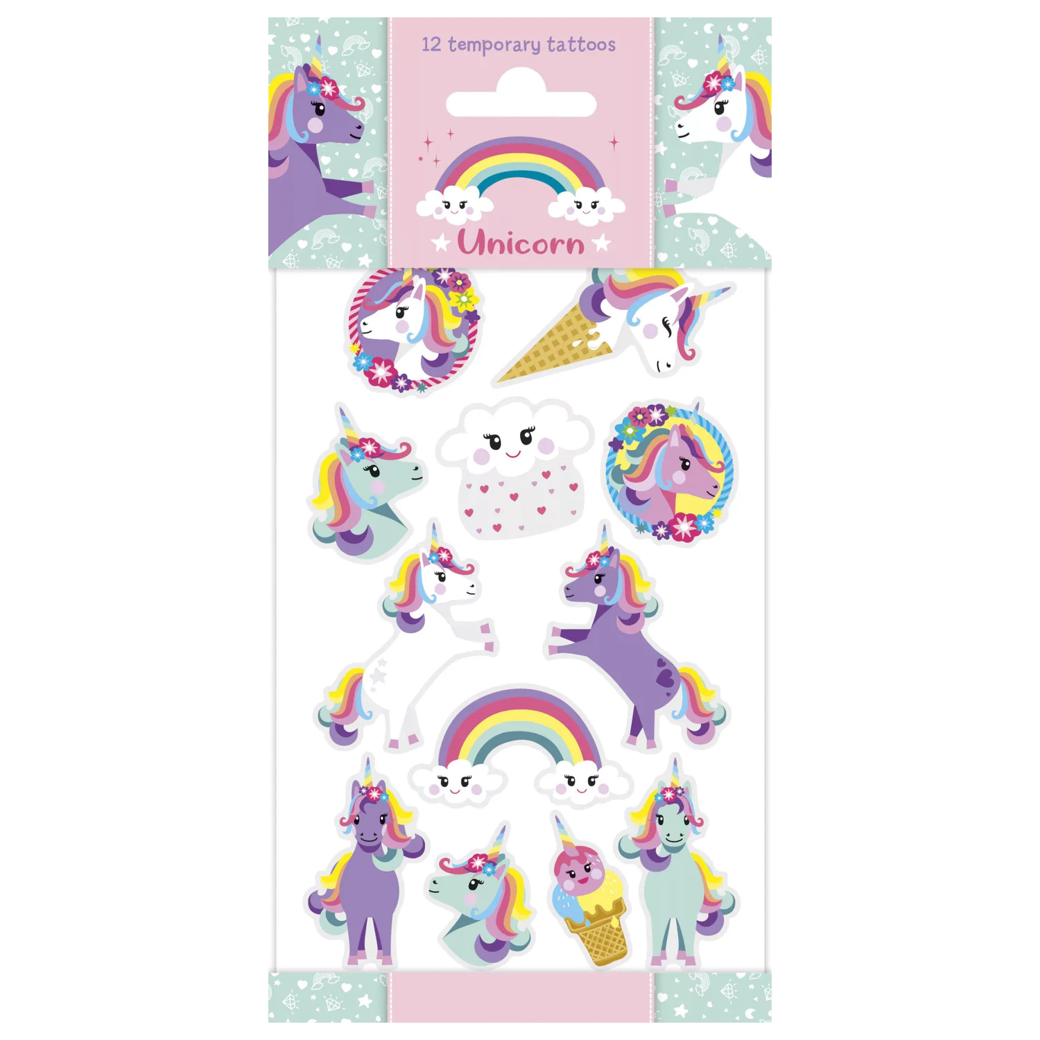 Unicorn Rainbow Tattoo 12-teilig Produktfoto