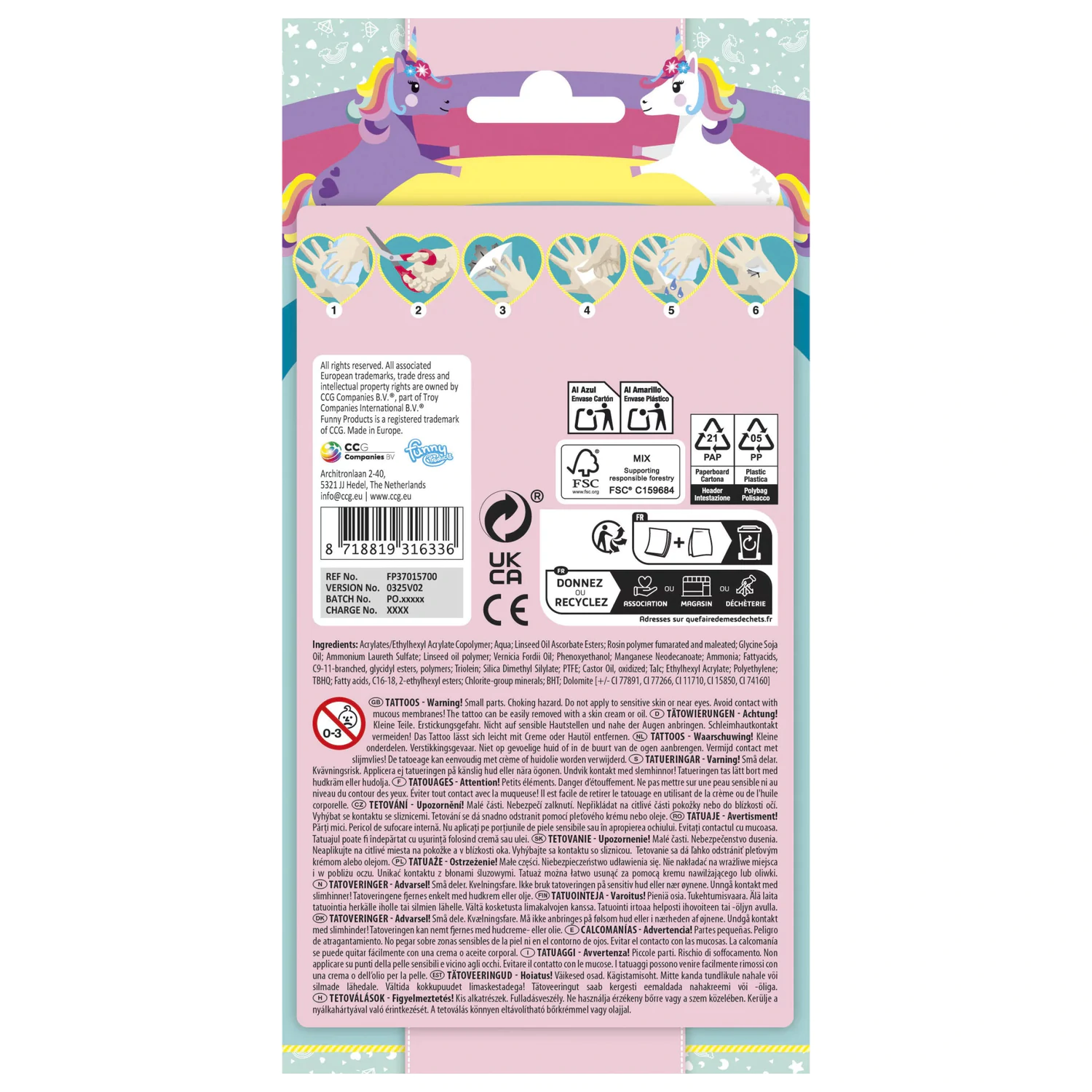 Unicorn Rainbow Tattoo 12-teilig Produktfoto