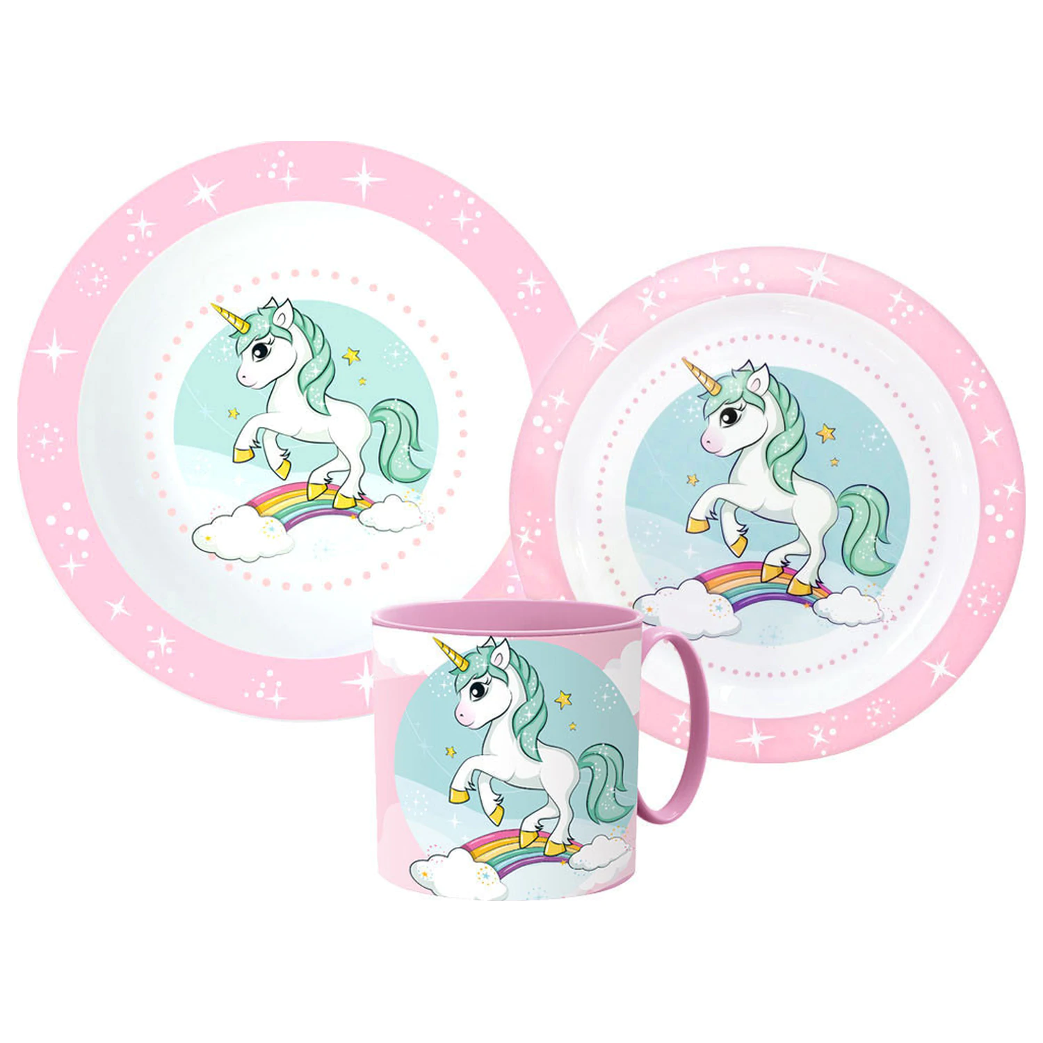 Unicorn Range Essgeschirr-Set, Micro Plastic Set mit Becher Produktfoto
