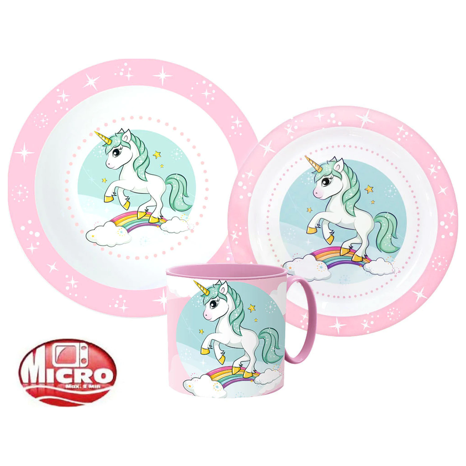 Unicorn Range Essgeschirr-Set, Micro Plastic Set mit Becher Produktfoto
