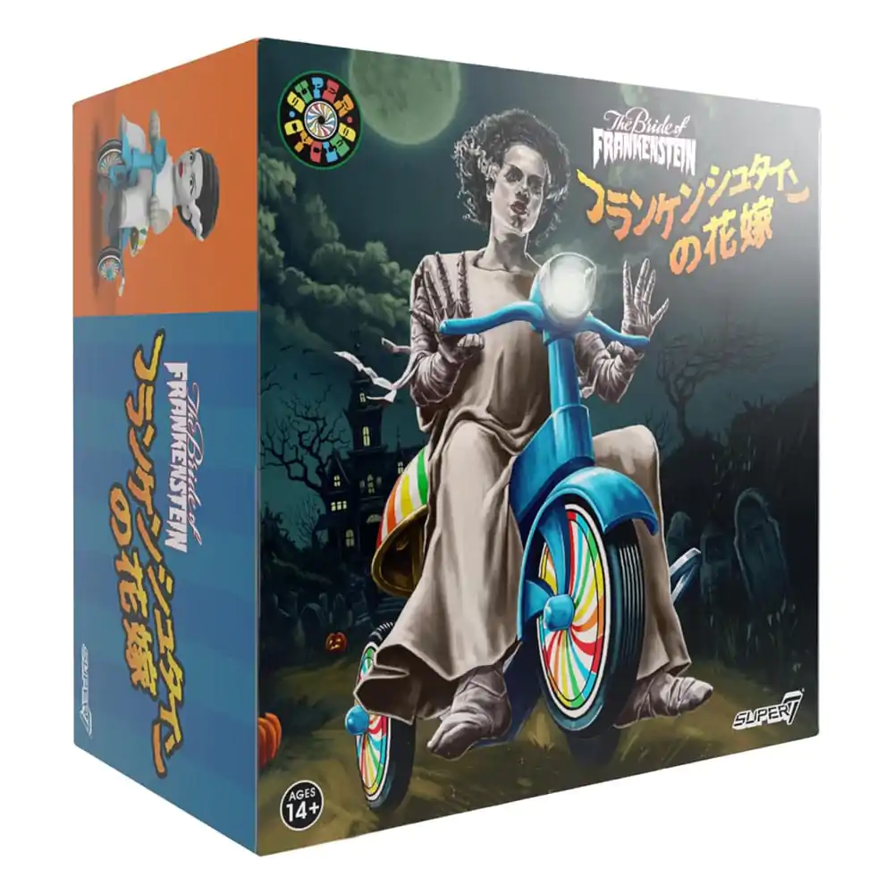 Universal Monsters Super Cycles Actionfigur Bride of Frankenstein (White with Blue Trike) 13 cm Produktfoto