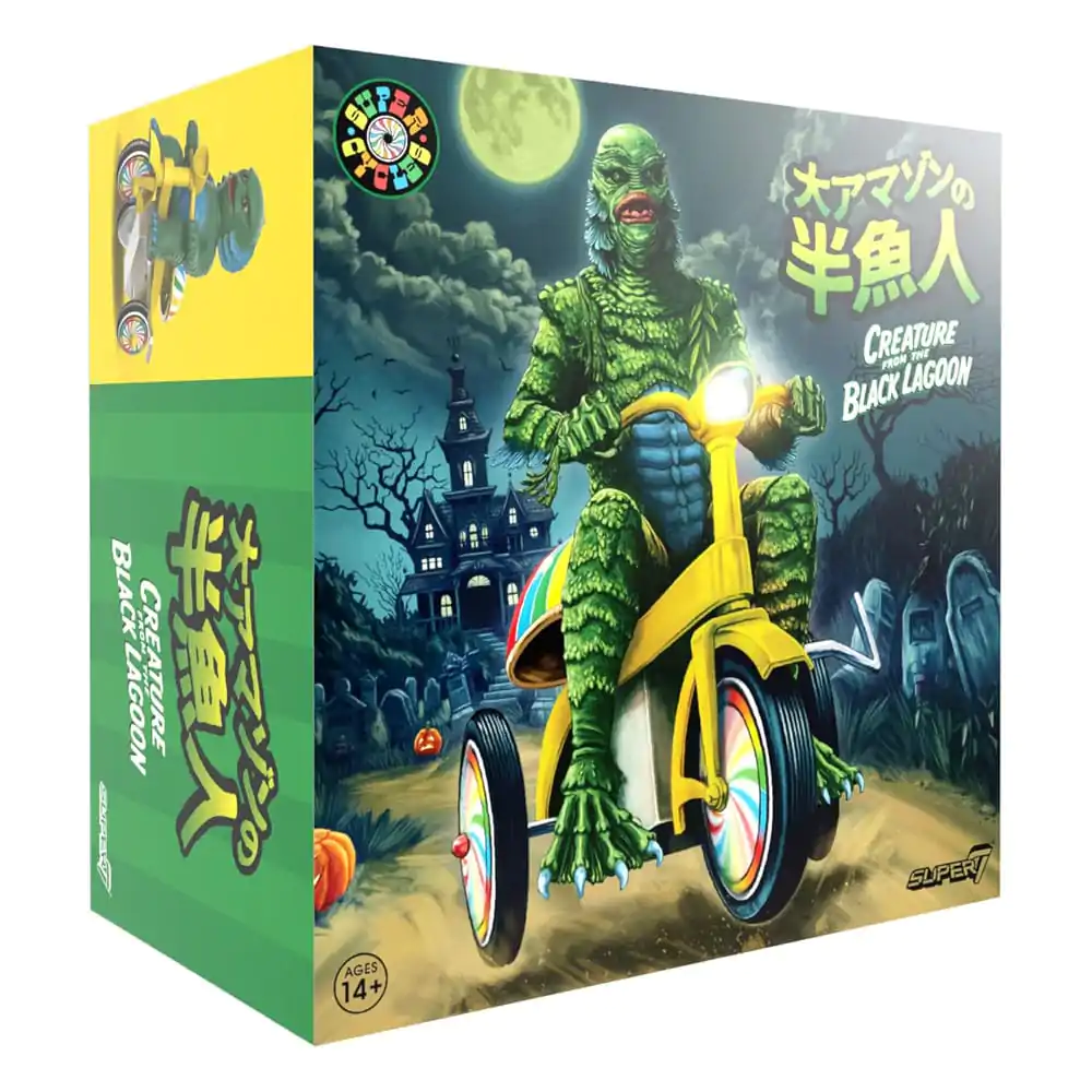 Universal Monsters Super Cycles Actionfigur Der Schrecken vom Amazonas (Dark Green with Yellow Trike) 13 cm Produktfoto