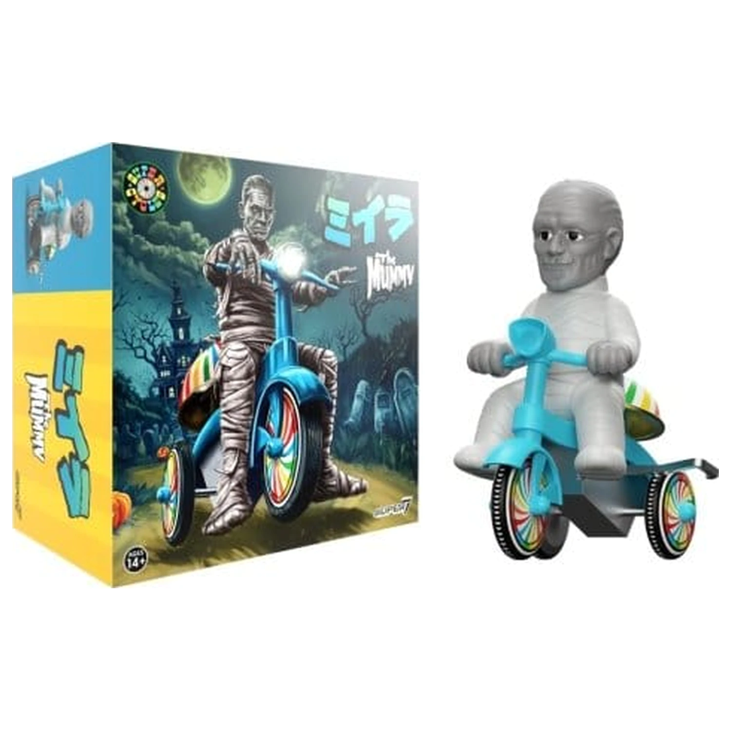 Universal Monsters Super Cycles Fahrzeug The Mummy (Hellgrau mit Blauem Trike) Produktfoto