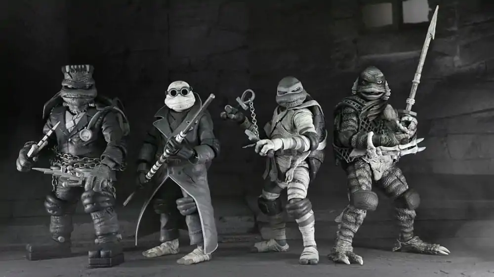 Universal Monsters x Teenage Mutant Ninja Turtles Actionfiguren 4er-Pack Turtles Black & White 18 cm termékfotó