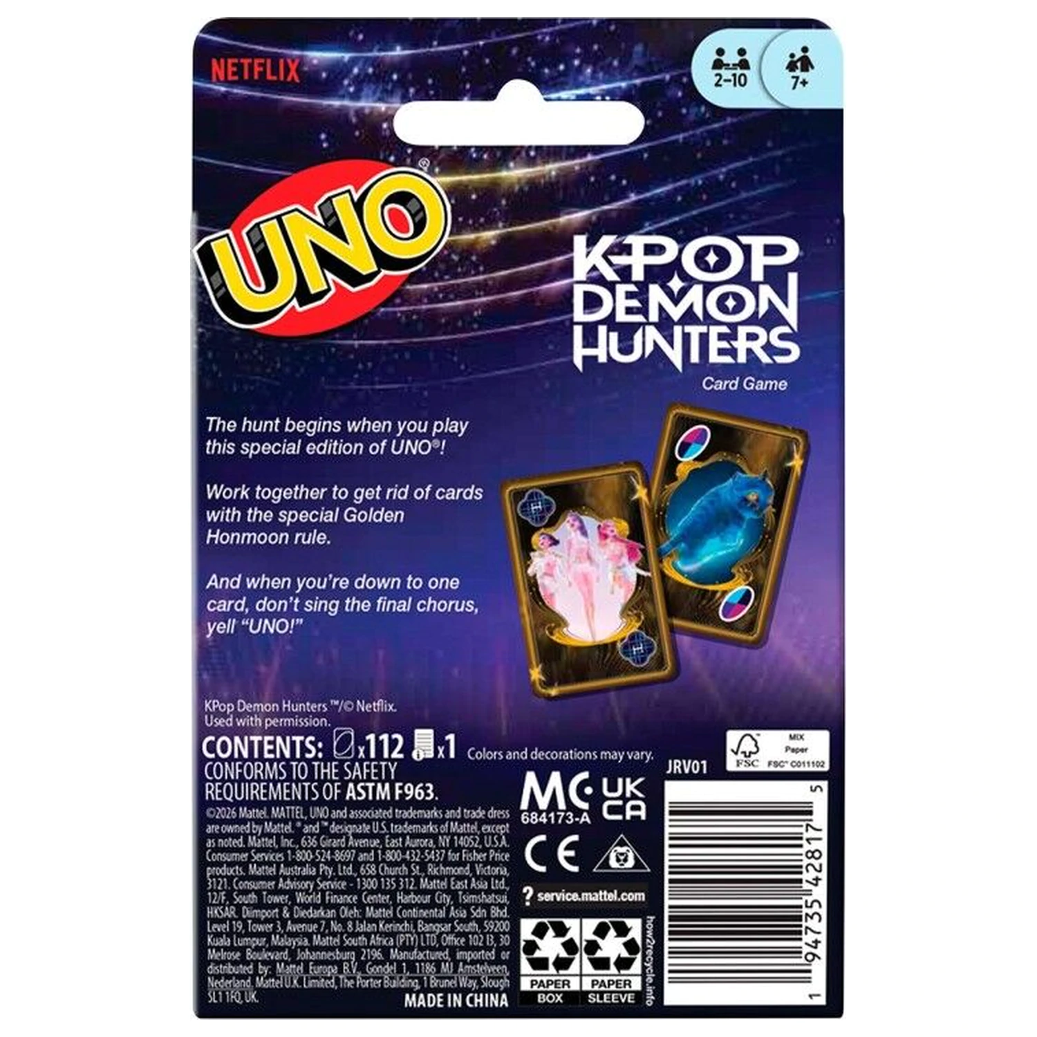 UNO K-Pop Demon Hunters Kartenspiel Produktfoto