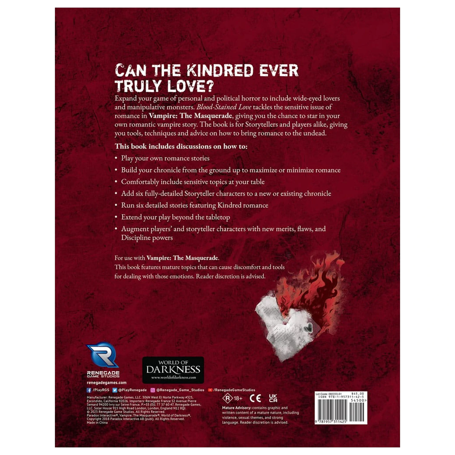 Vampire: The Masquerade 5th Edition Rollenspielbuch Blood-Stained Love Quellenbuch *Englische Version* Produktfoto
