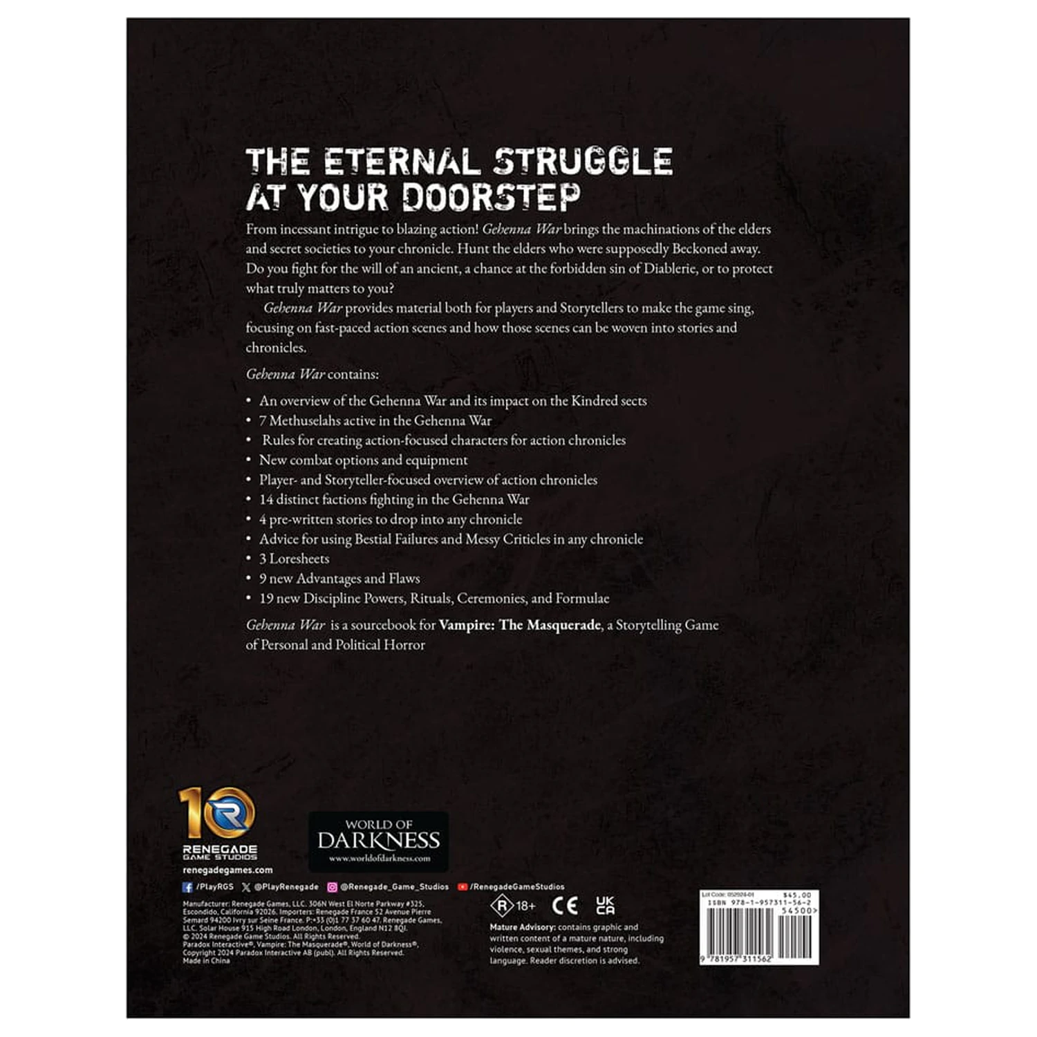 Vampire: The Masquerade 5th Edition Rollenspielbuch Gehenna War Sourcebook *Englische Version* Produktfoto