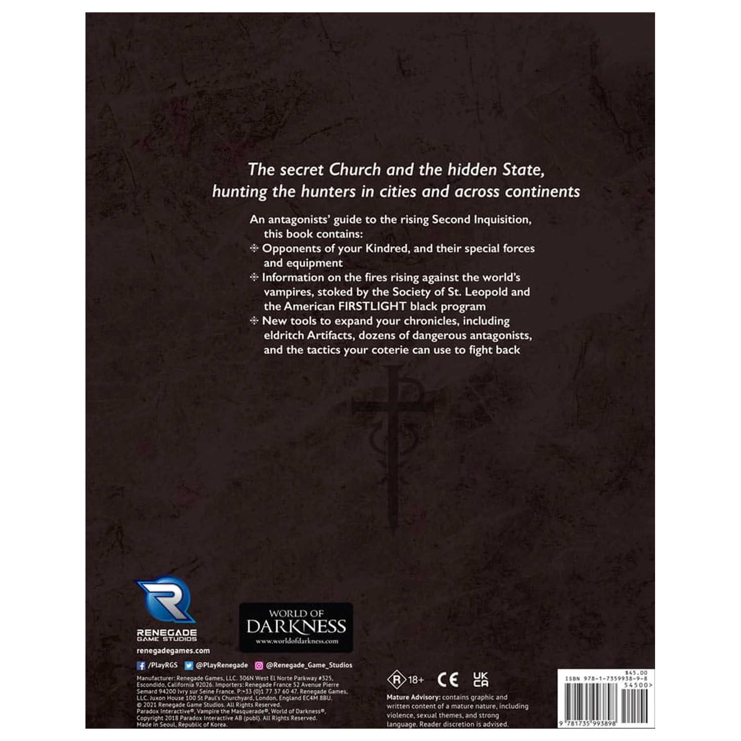 Vampire: The Masquerade 5th Edition Rollenspiel Buch Second Inquisition *Englische Version* Produktfoto
