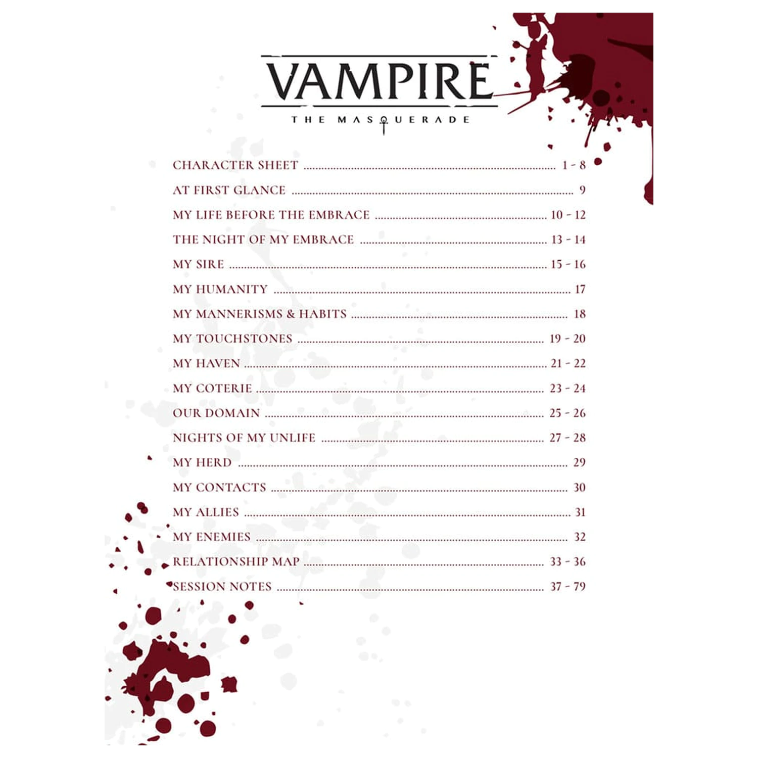 Vampire: The Masquerade 5th Edition Rollenspiel Notizbuch Erweitertes Charakterbogen Notizbuch *Englische Version* Produktfoto