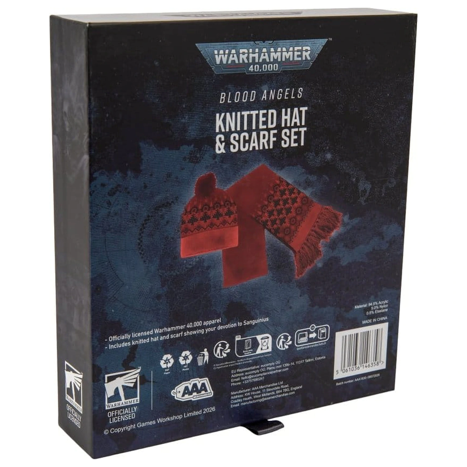 Warhammer 40,000 Gestrickte Mütze & Schal Set Blood Angels 27 cm Produktfoto