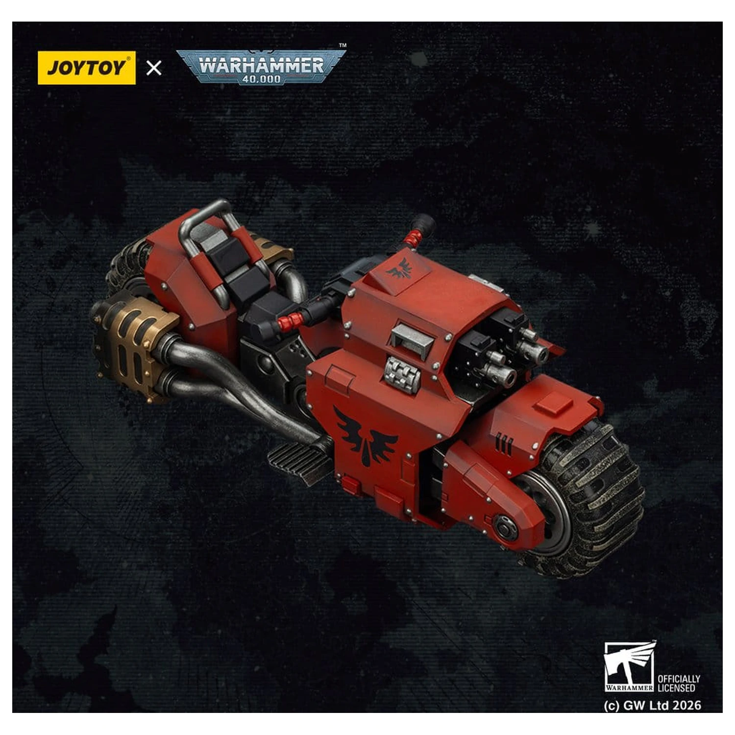 Warhammer 40,000 Raider-pattern Kampfmotorrad Blood Angels mit zwillingsgelenkten Bolter-Gewehren 22 cm Produktfoto