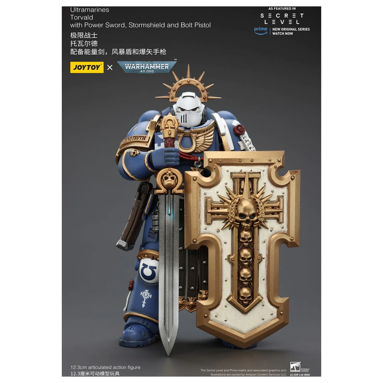 Warhammer 40,000 Action Figur Ultramarines Torvald mit Power Sword, Stormshield und Bolt Pistol 13 cm Produktfoto