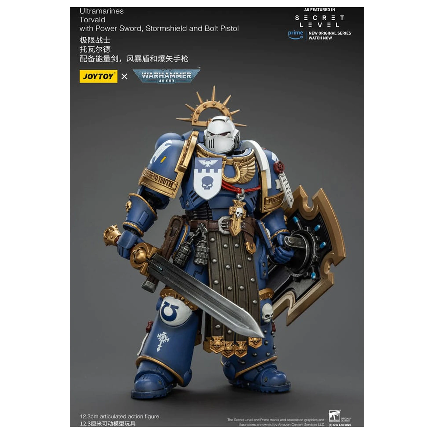 Warhammer 40,000 Action Figur Ultramarines Torvald mit Power Sword, Stormshield und Bolt Pistol 13 cm Produktfoto