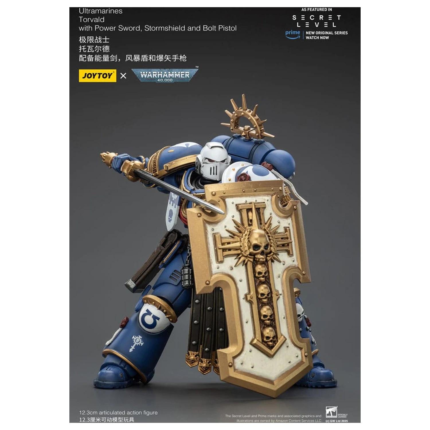 Warhammer 40,000 Action Figur Ultramarines Torvald mit Power Sword, Stormshield und Bolt Pistol 13 cm Produktfoto