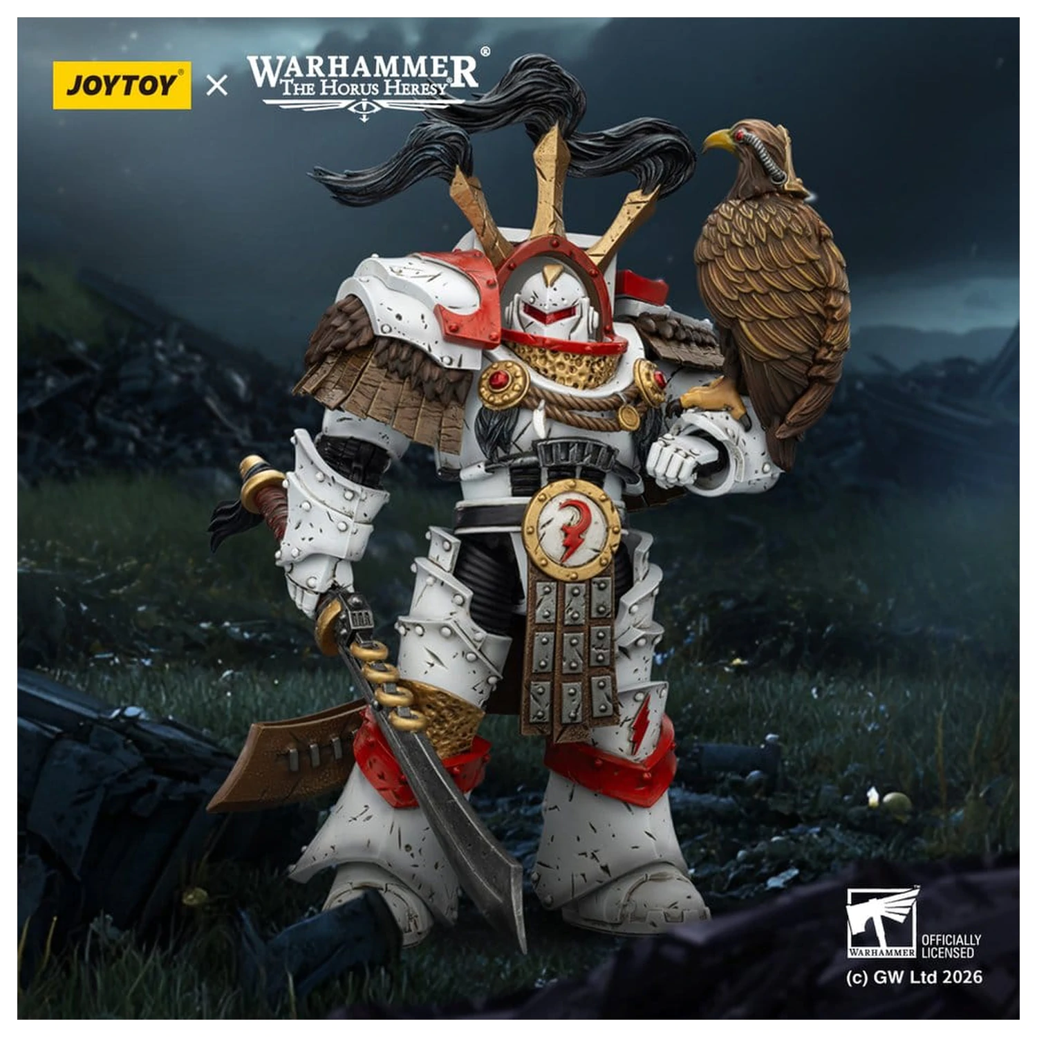 Warhammer 40,000 Actionfigur White Scars Legion Praetor in Cataphractii Terminator Armour mit Cyber Hawk Chogorian Schwert und Combi-Melta 14 cm Produktfoto