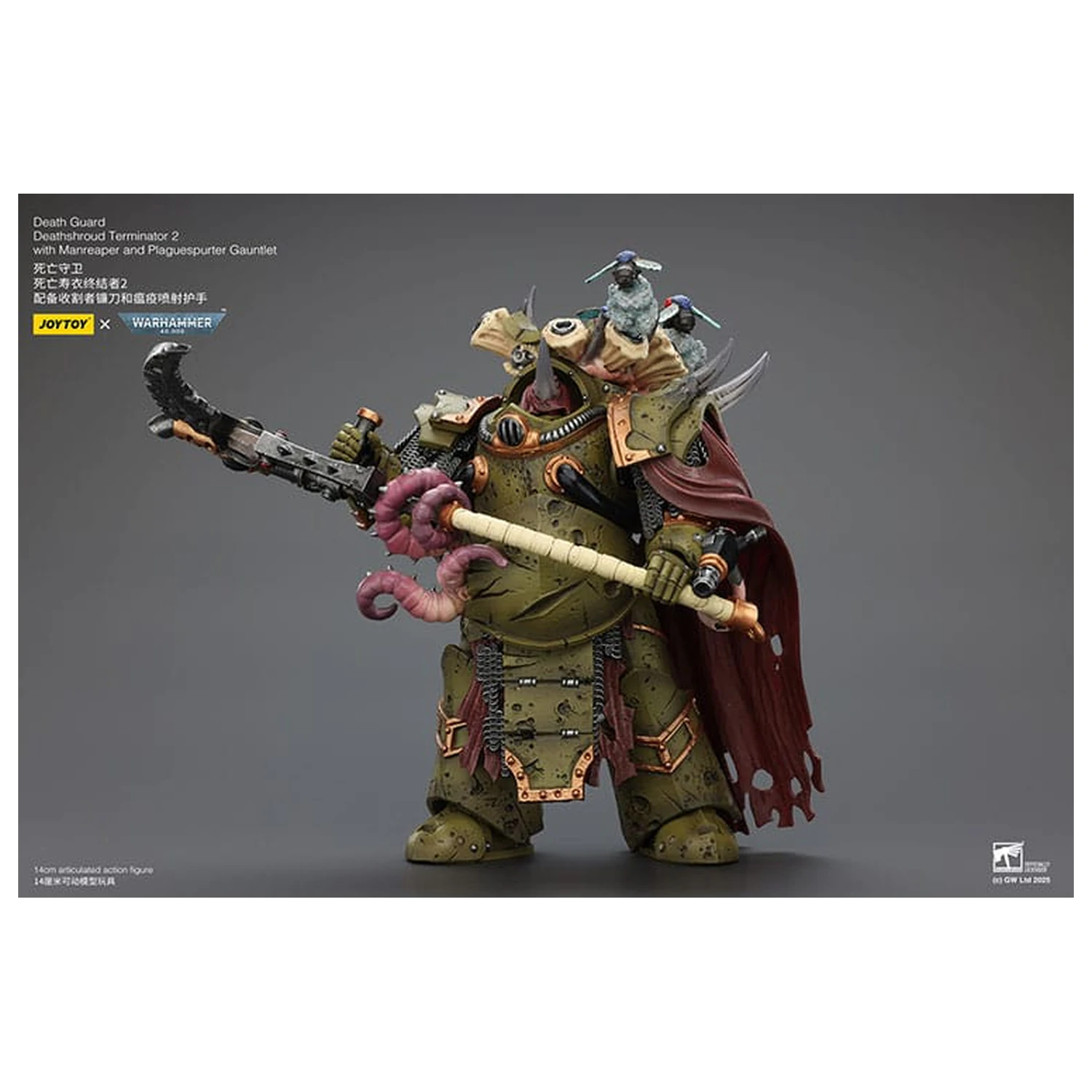 Warhammer 40k Action Figur 1/18 Death Guard Deathshroud Terminator 2 mit Manreaper und Plaguespurter Gauntlet 14 cm Produktfoto