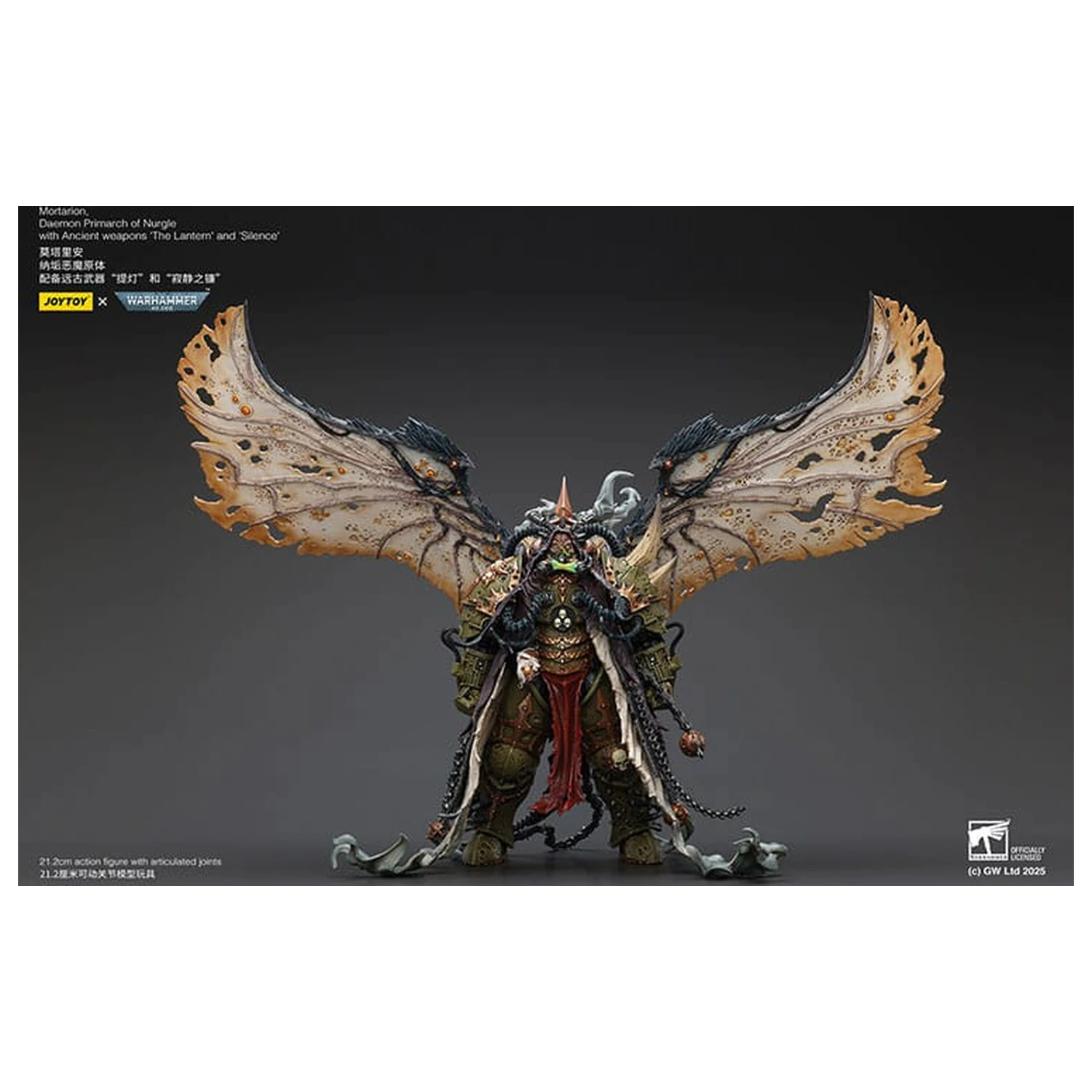 Warhammer 40k Action Figur 1/18 Mortarion Daemon Primarch of Nurgle mit antiken Waffen The Lantern and Silence 21 cm Produktfoto