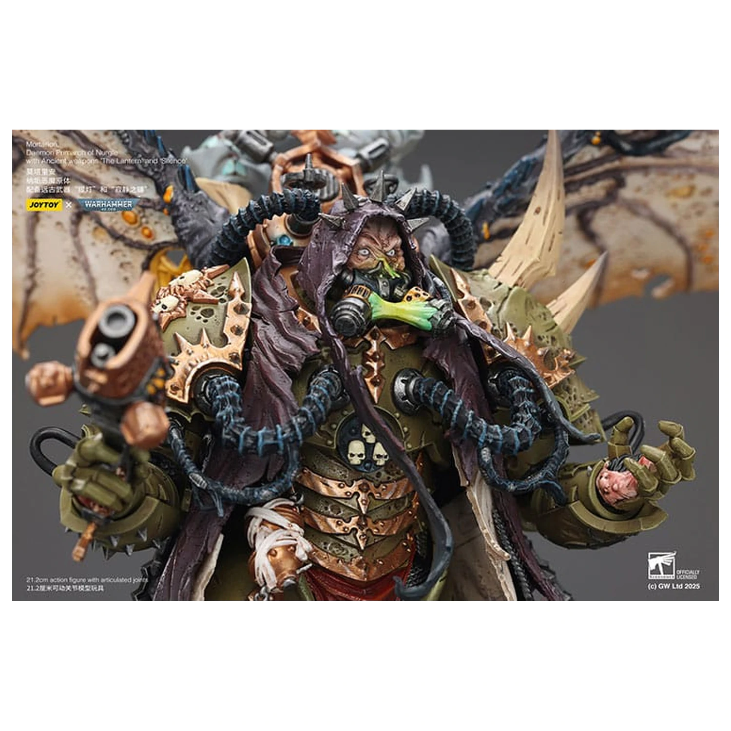 Warhammer 40k Action Figur 1/18 Mortarion Daemon Primarch of Nurgle mit antiken Waffen The Lantern and Silence 21 cm Produktfoto