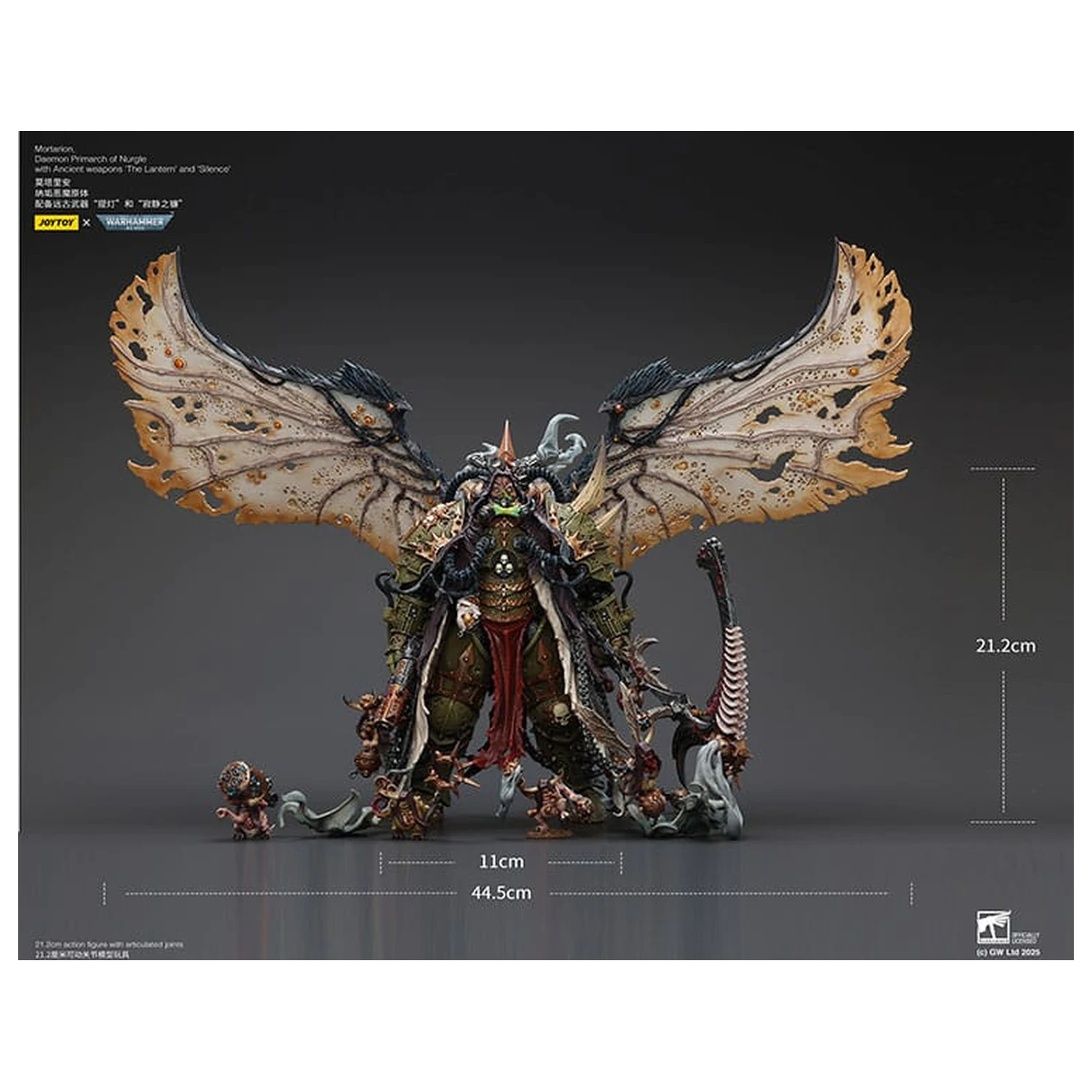 Warhammer 40k Action Figur 1/18 Mortarion Daemon Primarch of Nurgle mit antiken Waffen The Lantern and Silence 21 cm Produktfoto