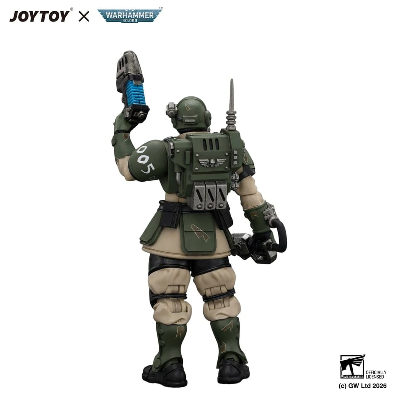 Warhammer Actionfigur Astra Militarum Kasrkin 1 mit Chainsword und Plasma Pistol Produktfoto