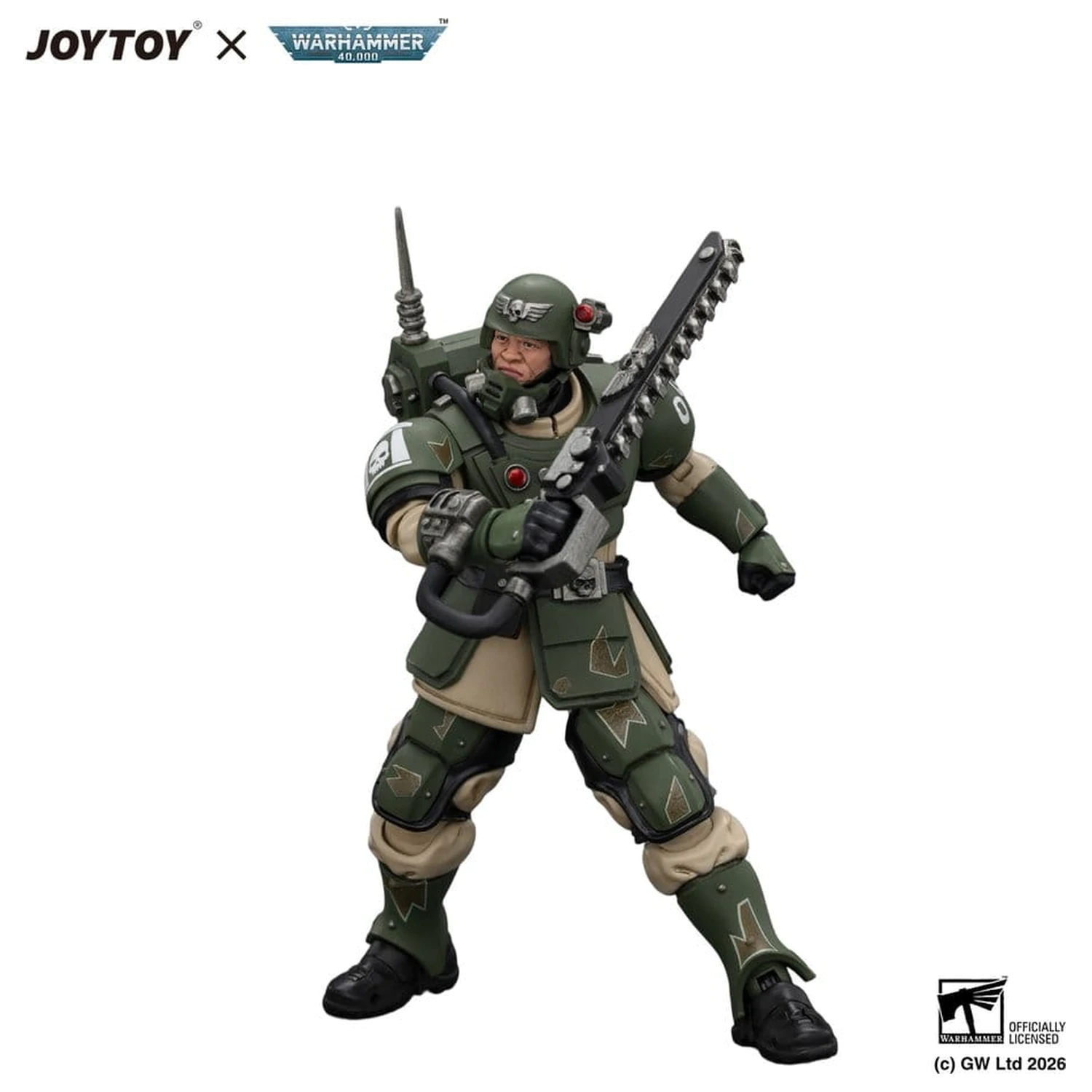 Warhammer Actionfigur Astra Militarum Kasrkin 1 mit Chainsword und Plasma Pistol Produktfoto