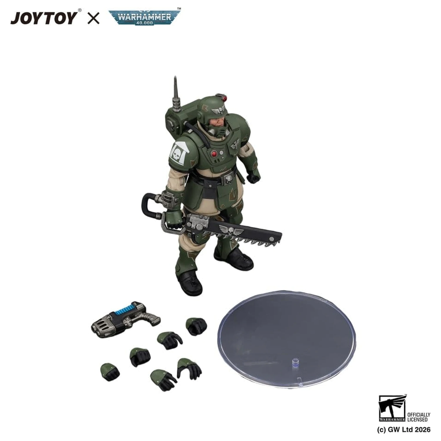 Warhammer Actionfigur Astra Militarum Kasrkin 1 mit Chainsword und Plasma Pistol Produktfoto