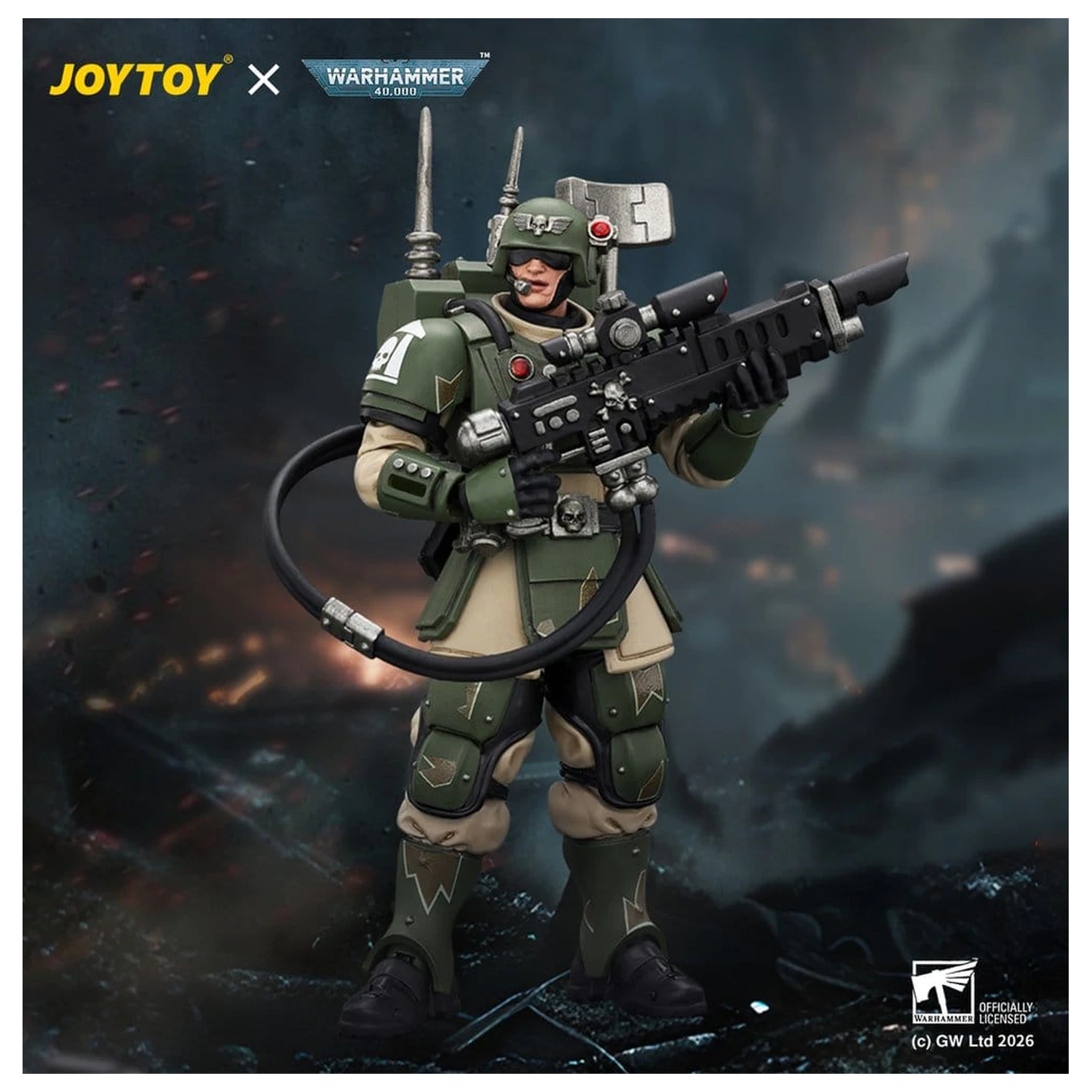 Warhammer Action-Figur Astra Militarum Kasrkin 3 mit Hot-shot Lasgun und Vox-caster Produktfoto