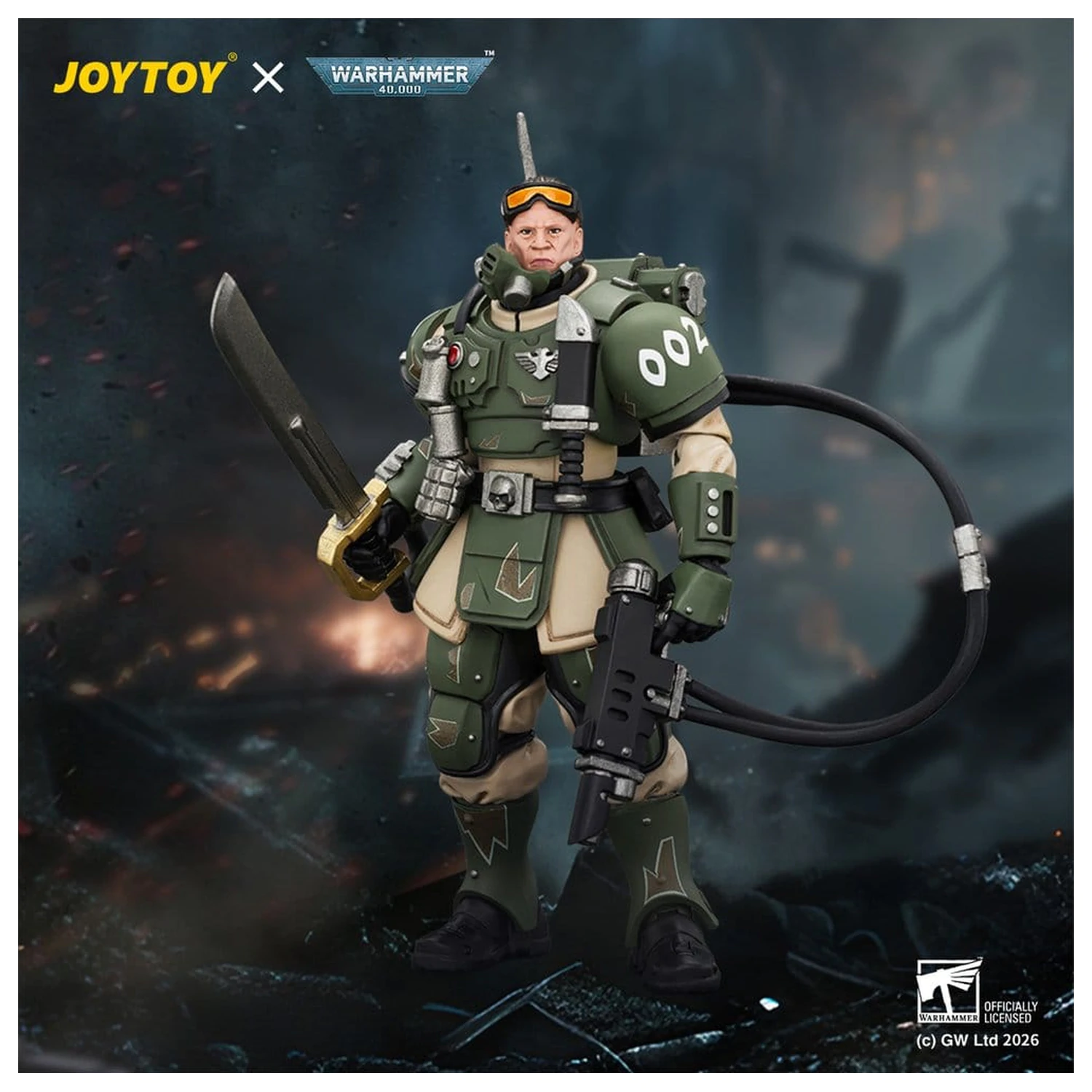 Warhammer Actionfigur Astra Militarum Kasrkin 7 mit Hot-shot Laspistol und Power Sword Produktfoto