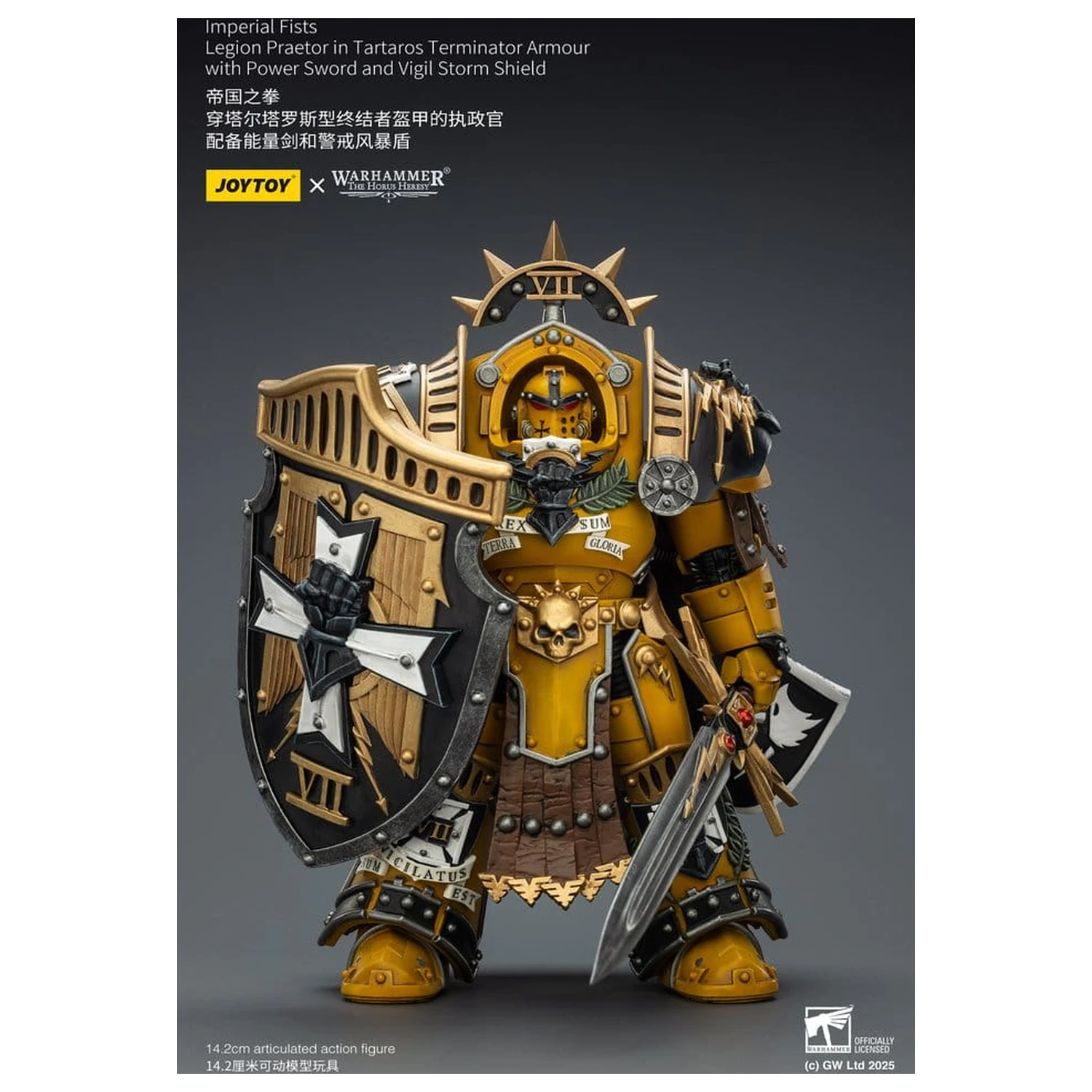 Warhammer Imperial Fists Actionfigur Legion Praetor in Tartaros Terminator Armour mit Power Sword und Vigil Storm Shield 14 cm Produktfoto