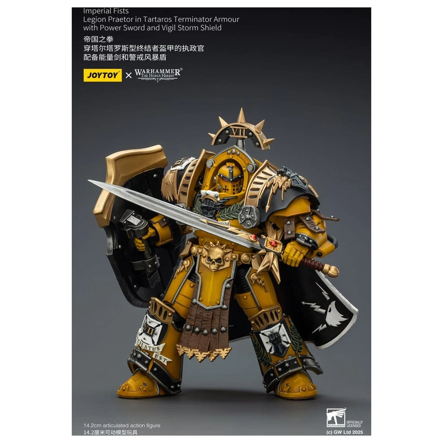 Warhammer Imperial Fists Actionfigur Legion Praetor in Tartaros Terminator Armour mit Power Sword und Vigil Storm Shield 14 cm Produktfoto