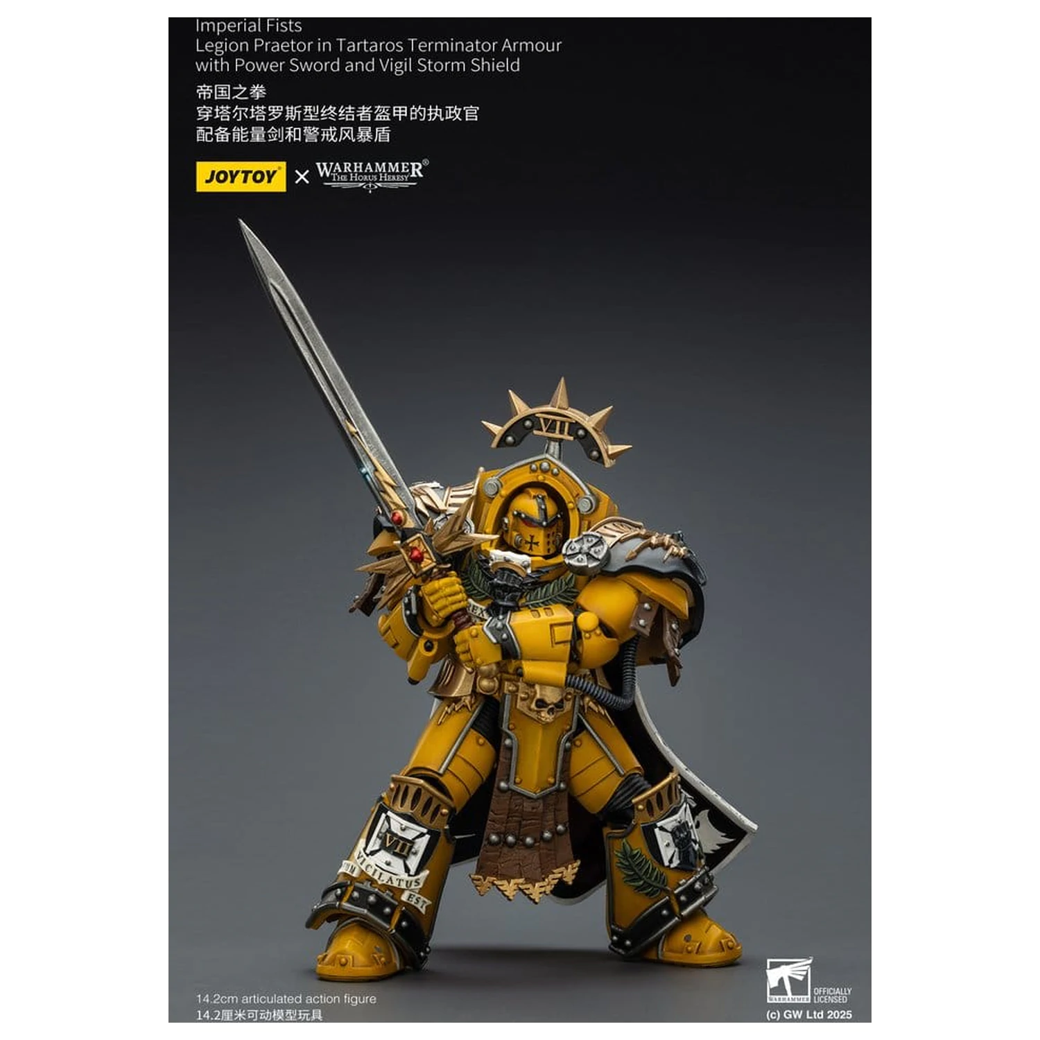 Warhammer Imperial Fists Actionfigur Legion Praetor in Tartaros Terminator Armour mit Power Sword und Vigil Storm Shield 14 cm Produktfoto