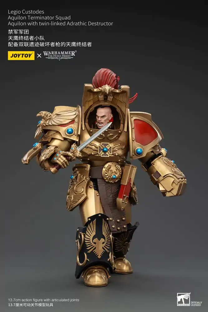 Warhammer The Horus Heresy Actionfigur 1/18 Legio Custodes Aquilon Terminator Squad Aquilon with twin-linked Adrathic Destructor 14 cm Produktfoto