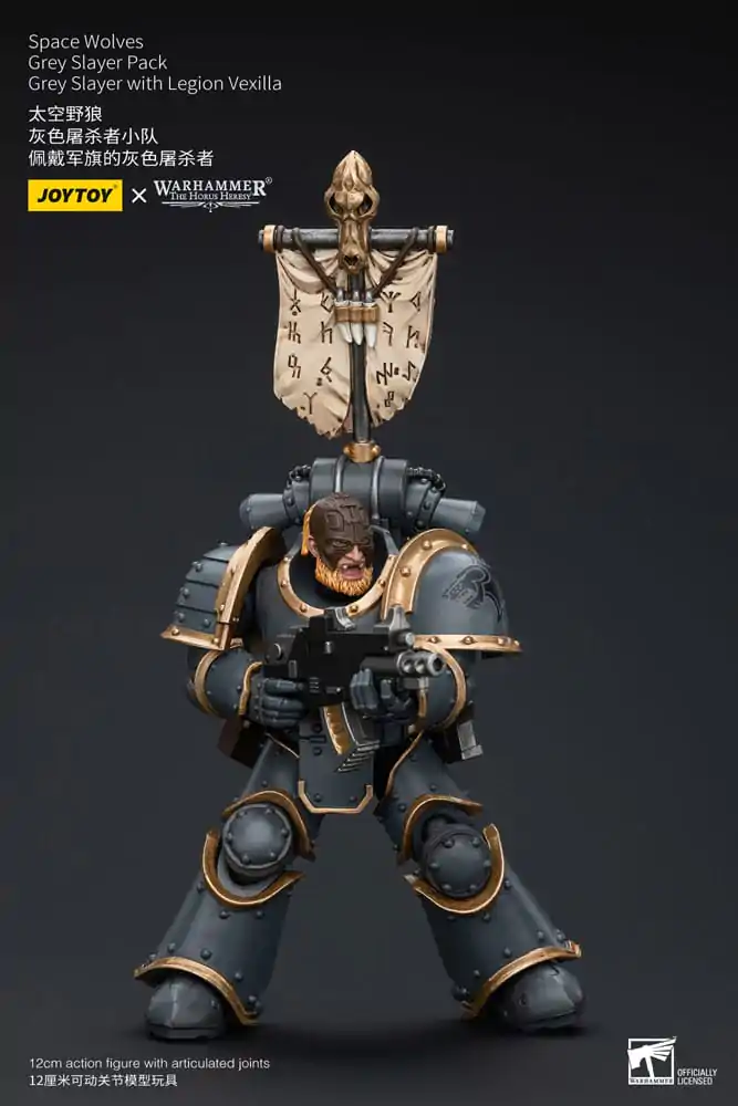 Warhammer The Horus Heresy Actionfigur 1/18 Space Wolves Grey Slayer Pack Grey Slayer With Legion Vexilla 12 cm Produktfoto