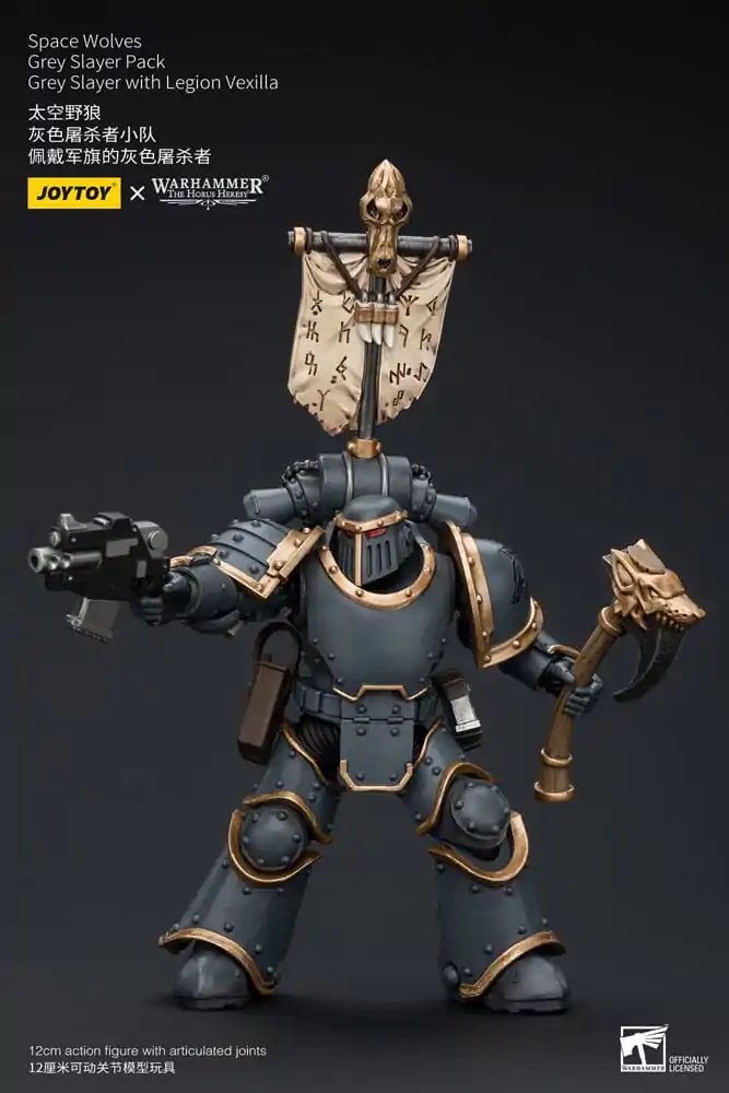 Warhammer The Horus Heresy Actionfigur 1/18 Space Wolves Grey Slayer Pack Grey Slayer With Legion Vexilla 12 cm Produktfoto