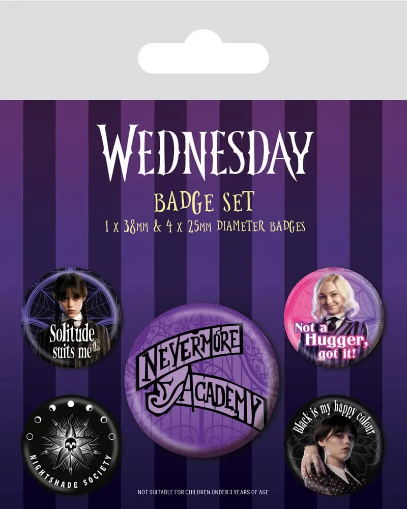 Wednesday Ansteck-Buttons 5er-Pack Nevermore Produktfoto