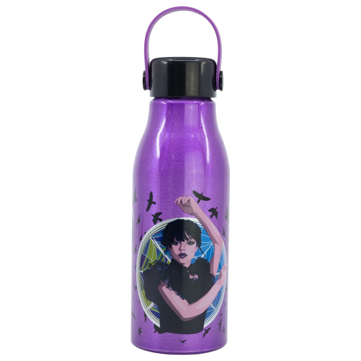 Wednesday Nevermore Flexi Aluminium Wasserflasche mit Schraubverschluss und Hänger 760 Milliliter Produktfoto