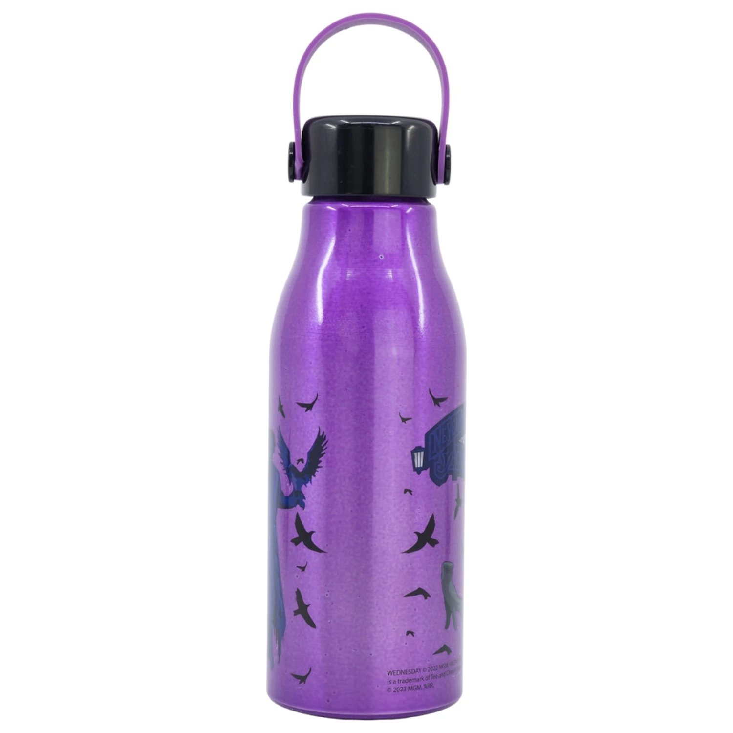 Wednesday Nevermore Flexi Aluminium Wasserflasche mit Schraubverschluss und Hänger 760 Milliliter Produktfoto