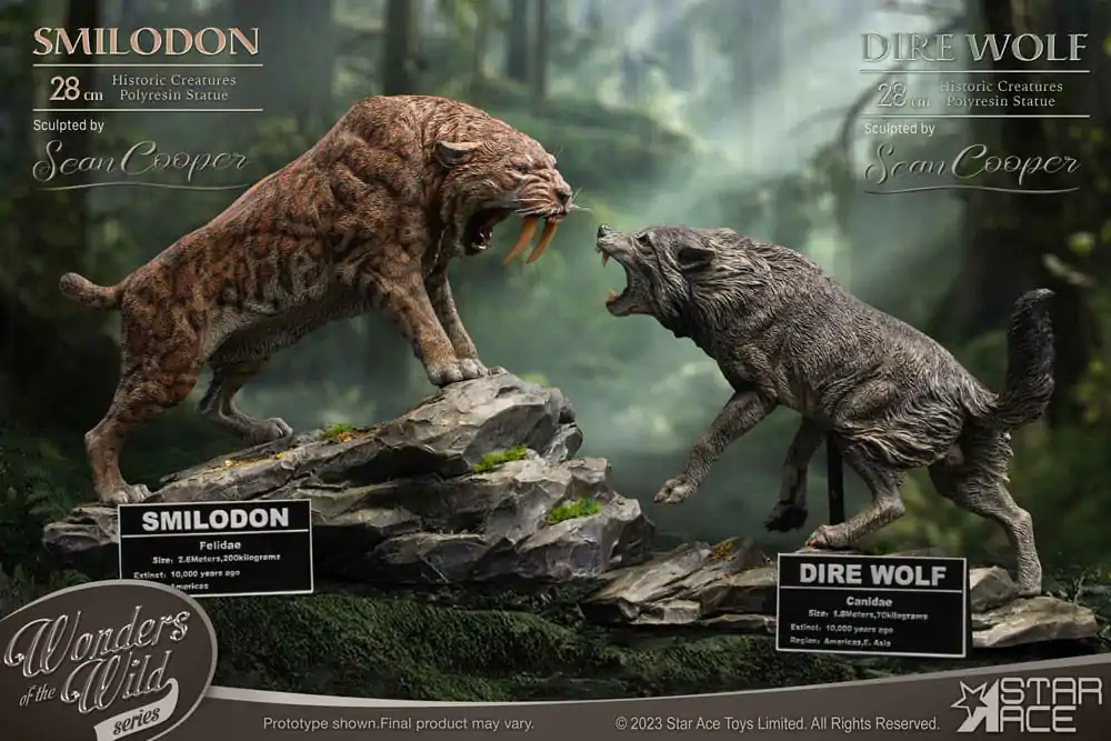 Wonders of the Wild Series Statue Smilodon &amp; Dire Wolf Twin Pack Set 28 cm Produktfoto