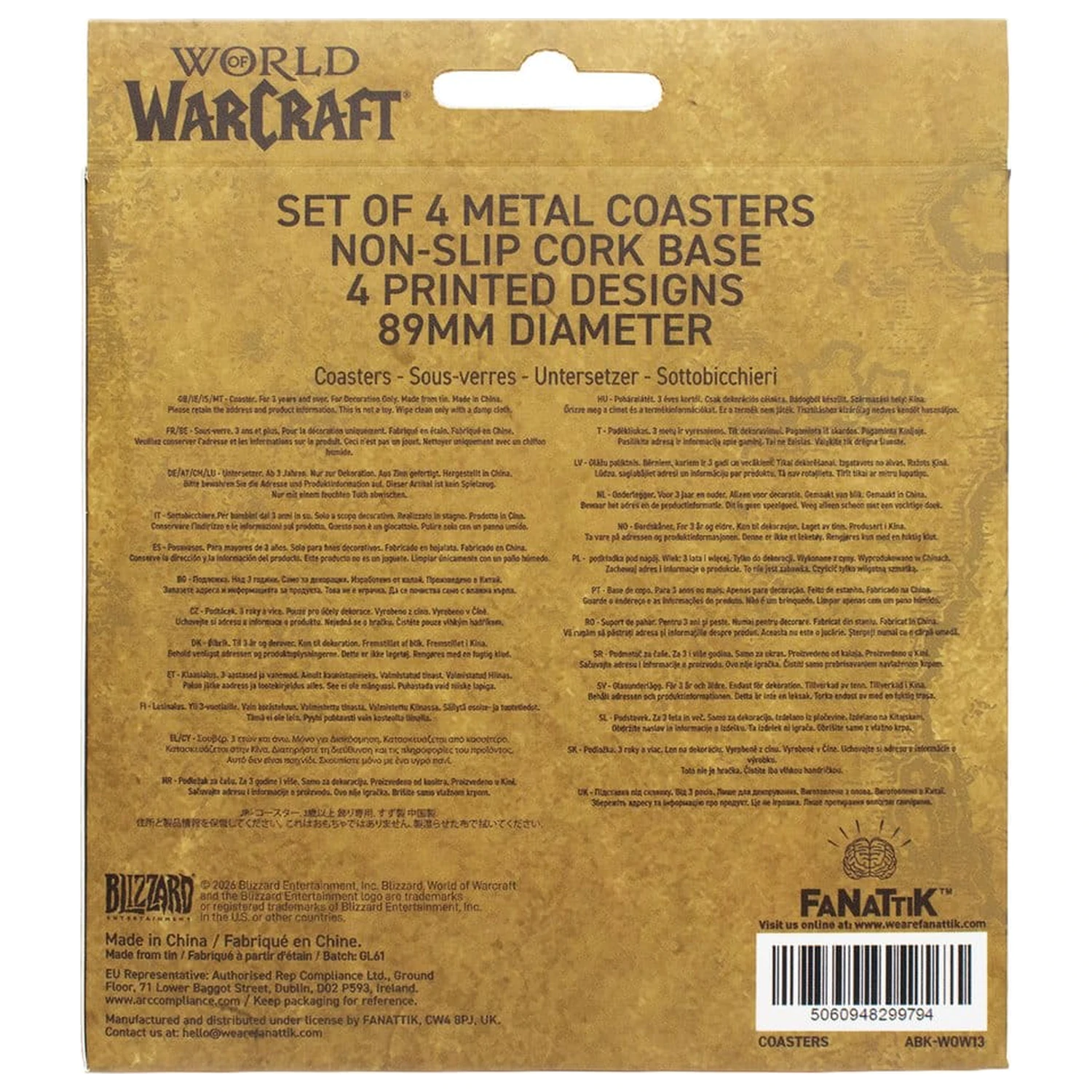World of Warcraft Untersetzer 4er-Pack bedrucktes Metall Produktfoto