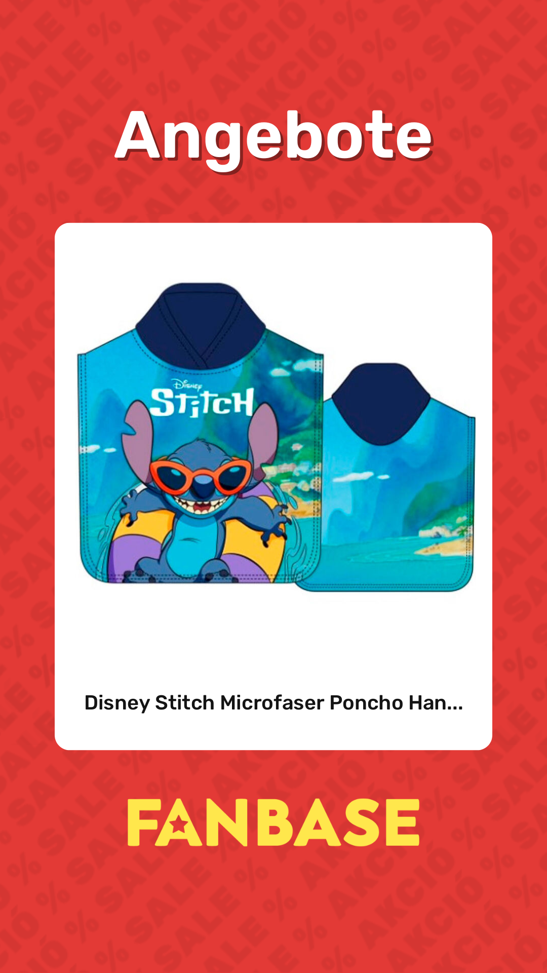 Angebote: Disney Stitch Microfaser Poncho Han...