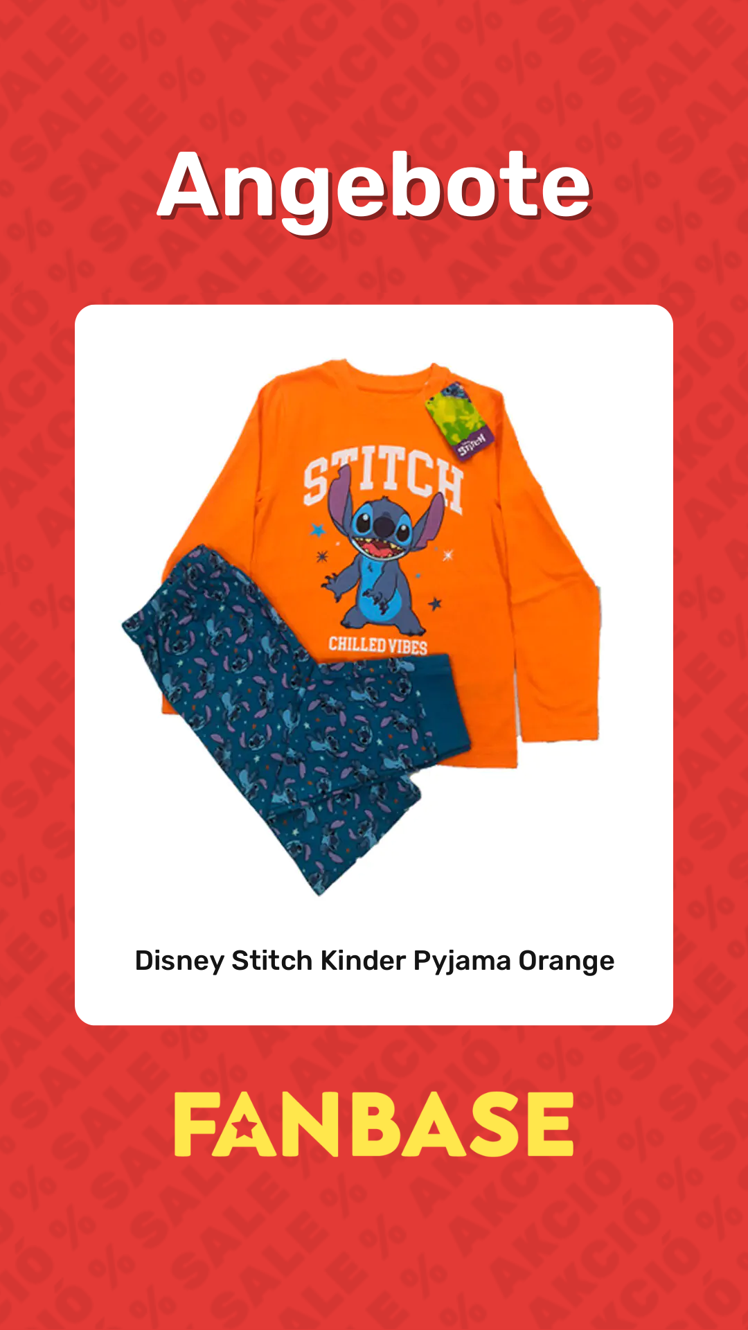 Angebote: Disney Stitch Kinder Pyjama Orange
