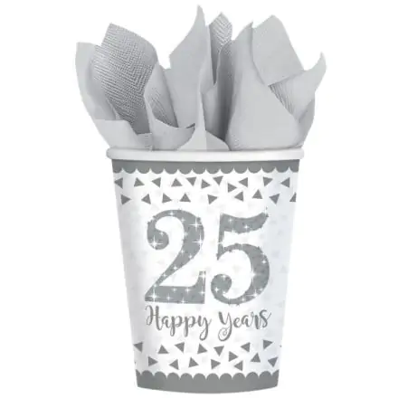 25th Anniversary, Hochzeitsjubiläum Papierbecher 8 Stück 266 ml Produktfoto