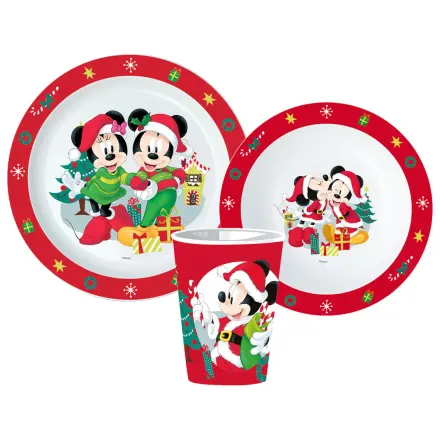 Disney Minnie und Mickey Weihnachtsgeschirr-Set, Mikroplastik-Set, mit 260 ml Glas Produktfoto