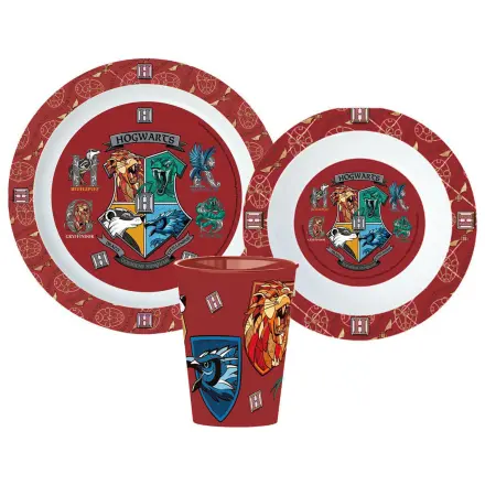 Harry Potter Schulwappen Geschirr-Set, Micro Plastic Set, mit 260 ml Glas Produktfoto