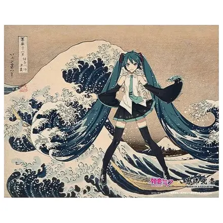 Hatsune Miku x Katsushika Hokusai iXima Leinwand-Kunstdruck The Great Wave off Kanagawa/Fine Wind, Clear Morning 27 x 22 cm Produktfoto