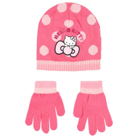 Hello Kitty Cute Dots Pink Kinder Mützen- und Handschuh-Set 54 cm Produktfoto