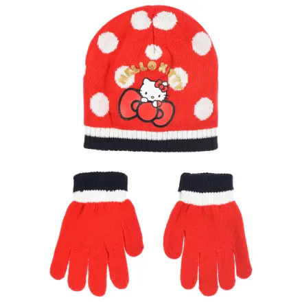 Hello Kitty Cute Dots Rot Kinder Hut und Handschuh-Set 52 cm Produktfoto