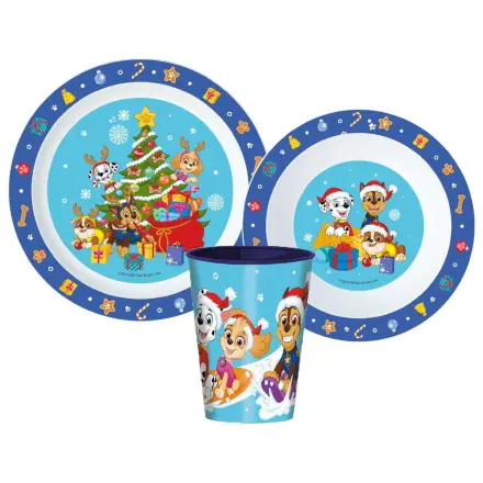 Paw Patrol Holiday Christmas Geschirr Set, Micro Plastic Set, mit Glas 260 ml Produktfoto