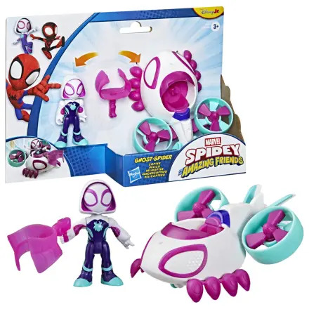 Marvel And His Awesome Friends Spidey Ghost Spider Figur und Fahrzeug Produktfoto